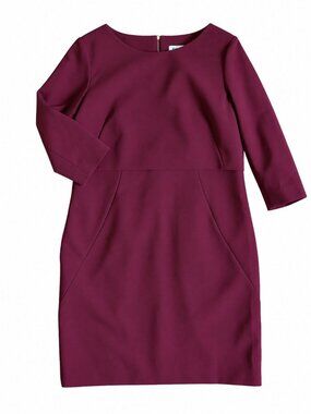 The Fold Northcote Dress Plum Burgundy Wool Blend Sheath UK 16 US 12